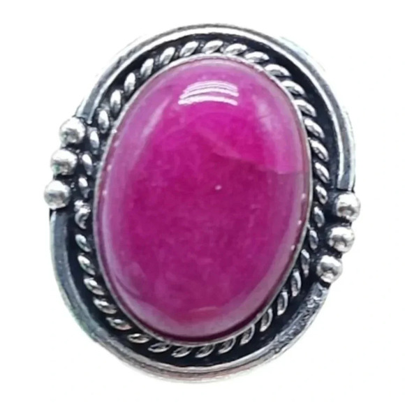 Silver Plated Pink Quartz Gemstone Ring Silver Tone Vintage Size 8 - Picture 2 of 6